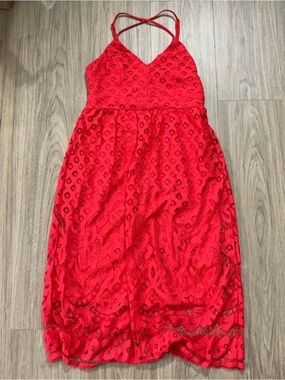 DEX red lace midi dress with adjustable straps